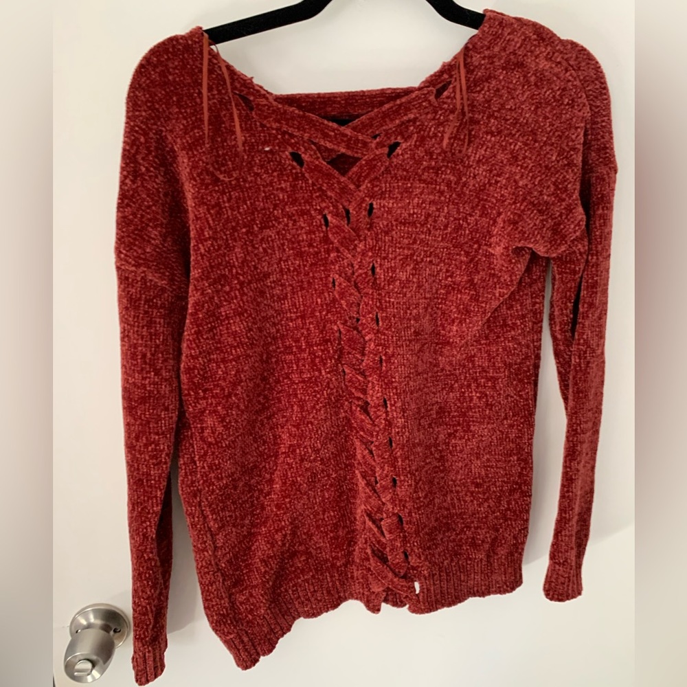 Rust Sweater. Size Large. X Design In Back - image 2
